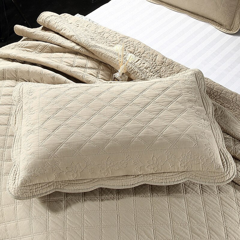 Diamond Pattern Cotton Quilted Bedding Set