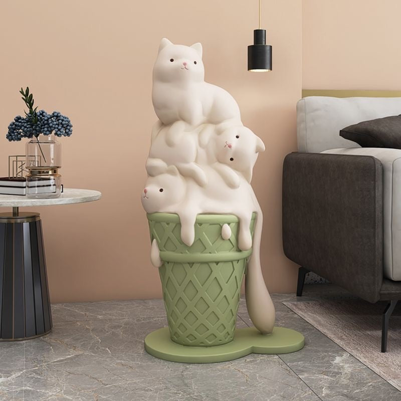 Ornement de sculpture de statues de chat de crème glacée fondue