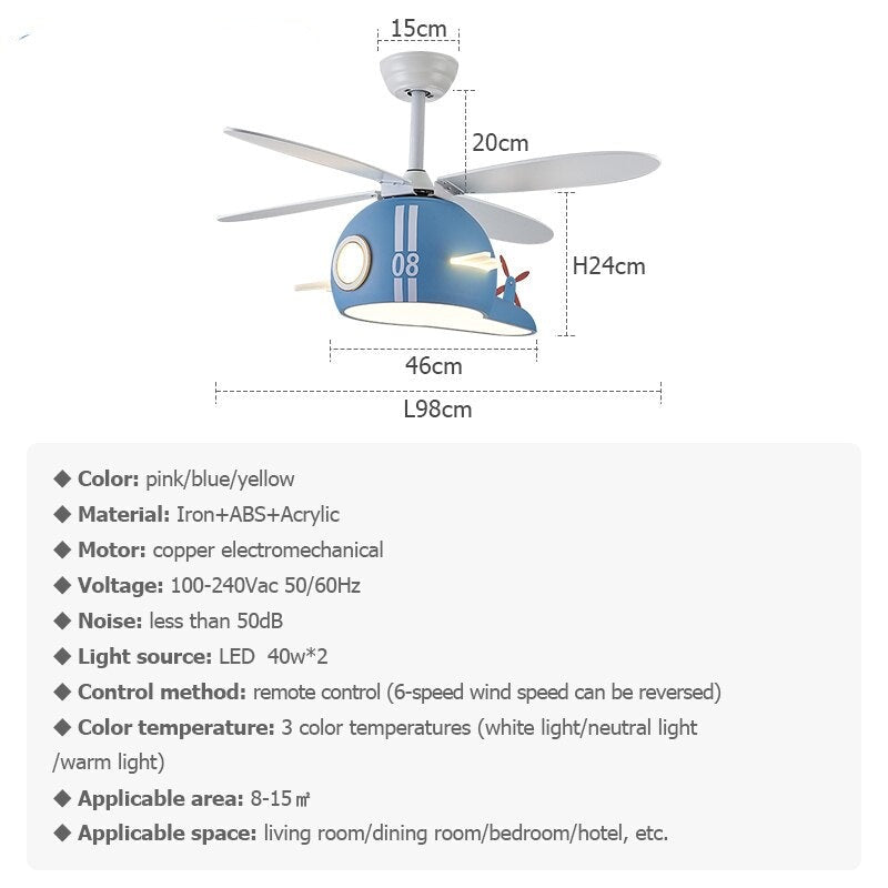 Ventilateur de plafond hélicoptère pour chambre d'enfant avec lumière - Style Art Déco