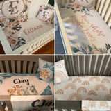 Sleepy Lion on Moon Baby Name Crib Bedding Set | Baby Shower Gift Bedding Set