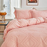 Minimalist Pink White Cotton Fringe Farmhouse Bedding Set