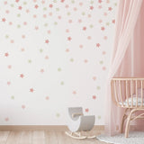 Autocollants muraux Boho Pink Stars – Décoration de chambre d'enfant amovible pour chambre de fille