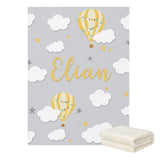 Cloud and Hot Air Balloon Baby Name Crib Bedding Set | Baby Shower Gift Bedding Set