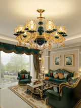 Vintage Green Crystal Ceramic Chandelier - Timeless Elegance with a Touch of Tradition