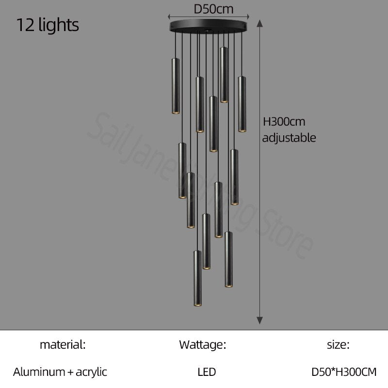 Cylindrical Pendant Staircase Chandelier