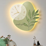 Horloge murale à feuilles vertes brillantes à DEL