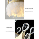 White Feather Crown Crystal Pendant Light - Illuminate Your Space with Ethereal Elegance