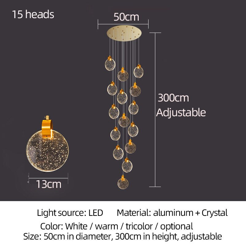 Lustre d'escalier à anneaux en cristal: éclairage haut de gamme
