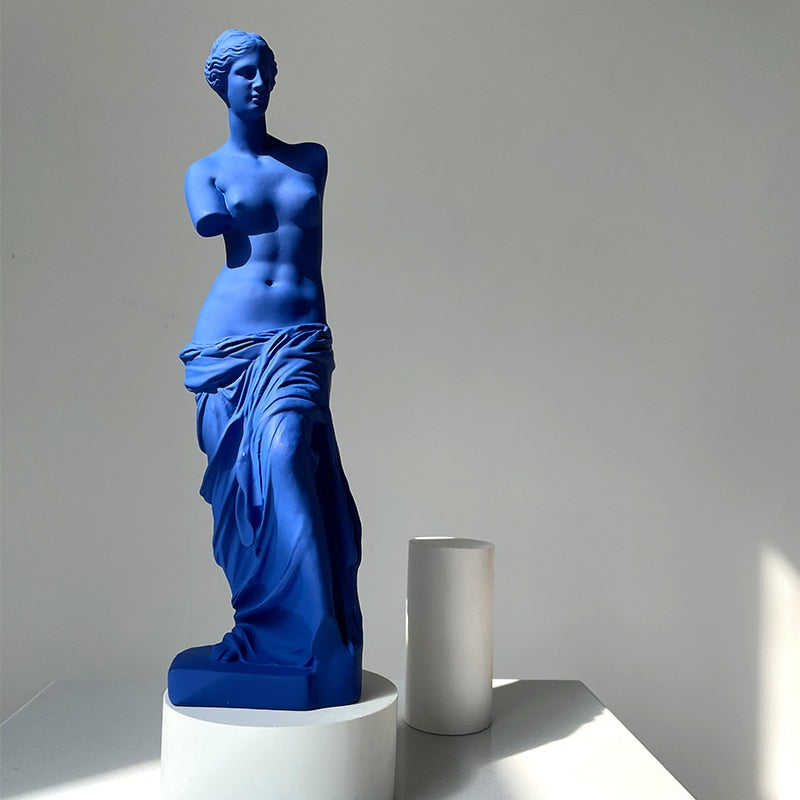 Ornement de sculpture de Vénus au bras cassé bleu