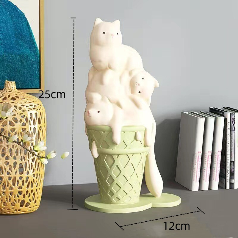 Melted Ice Cream Cat Statues Sculpture Ornament