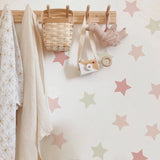 Autocollants muraux Boho Pink Stars – Décoration de chambre d'enfant amovible pour chambre de fille