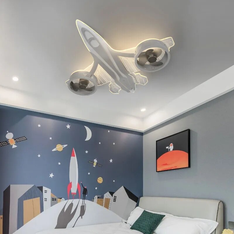 Airplane Ceiling Light with Fan for Kids Room - Light Grey
