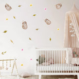 Autocollants muraux paresseux mignons-décalcomanies florales amovibles pour la décoration de la chambre des enfants