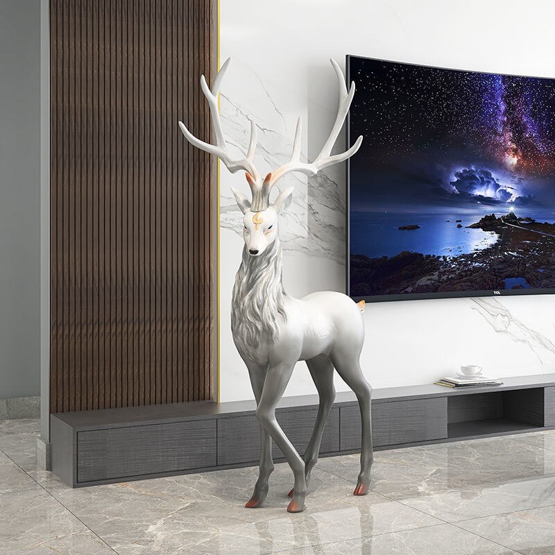 Snow Reindeer Statue for Home Decor
