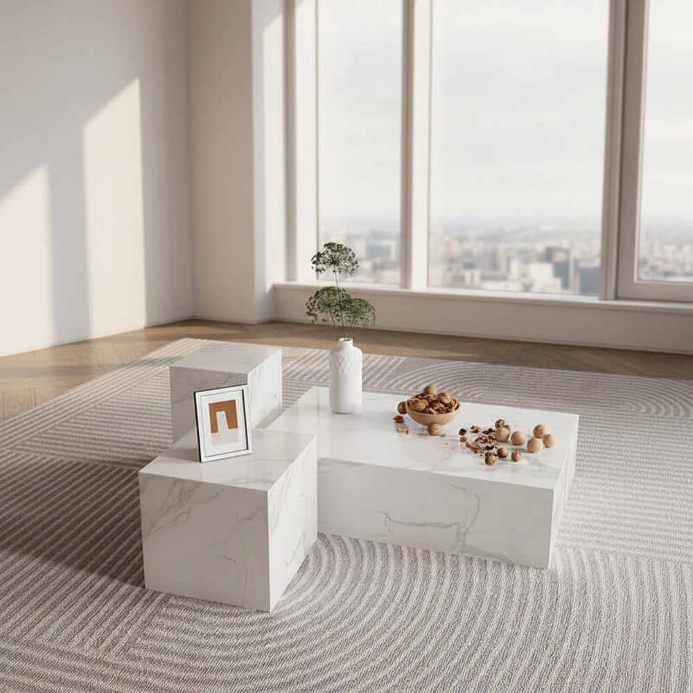 Sintered Stone Marble Coffee Table Trio - BabiesDecor.com