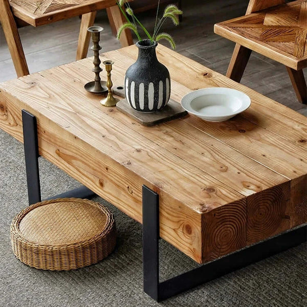 Wabi-Sabi Solid Pine Wood Coffee Table - BabiesDecor.com