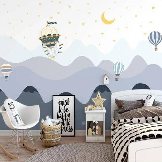 Air Balloons over Mountains - Kids Room Wallpaper-Kids Room Wallpaper