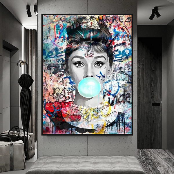 Audrey Hepburn Chewing Gum Art - Unique Expression-Wall Posters
