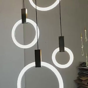 Aluminium Black Rings Long pendant lamp-