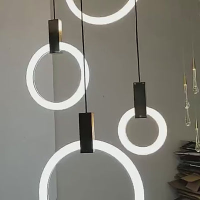 Aluminium Black Rings Long pendant lamp-