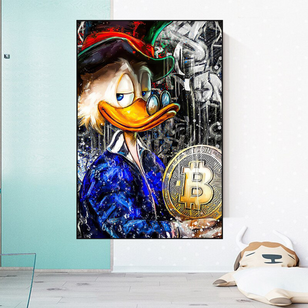 Scrooge McDuck Bitcoin Millionaire Canvas Wall Art-Wall Posters