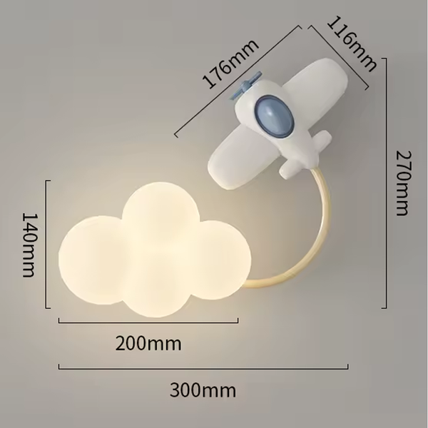 Aeroplane in Clouds Wall Light for Kids Room