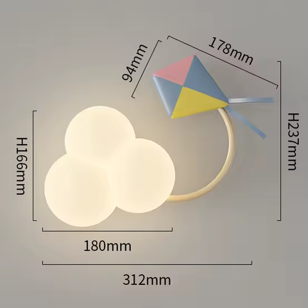 Aeroplane in Clouds Wall Light for Kids Room