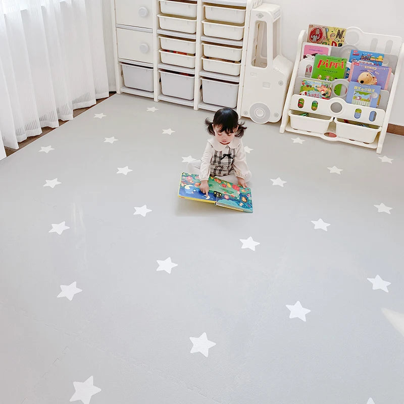 Carreaux de tapis de jeu puzzle - Conception de thème Boho étoiles blanches