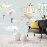 Animals Flying on Air Balloons Nursery Wallpaper