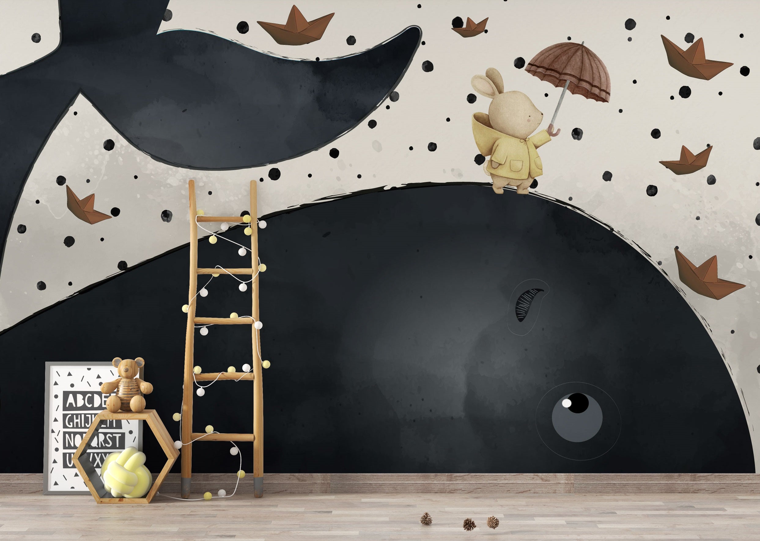 Bunny on Sea Whale: Kids Room Wallpaper Mural