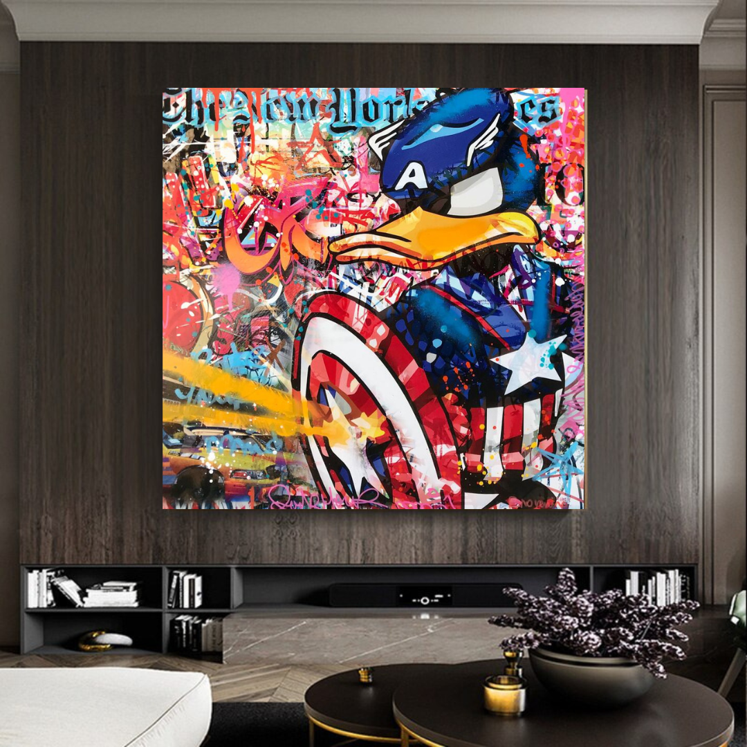 Disney Donald Duck Warrior Captain America Graffiti Art mural sur toile