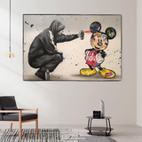 Banksy Mickey Sprühbemalte Leinwand-Wandkunst – Street-Art-Druck für Heimdekoration