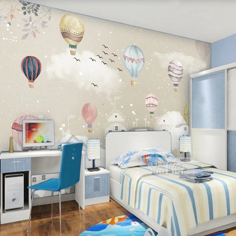 Whimsical Air Balloons Flying Nursery Wallpaper