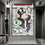 Alec Monopoly Money Bag druckt Zeitungs-Leinwand-Wandkunst