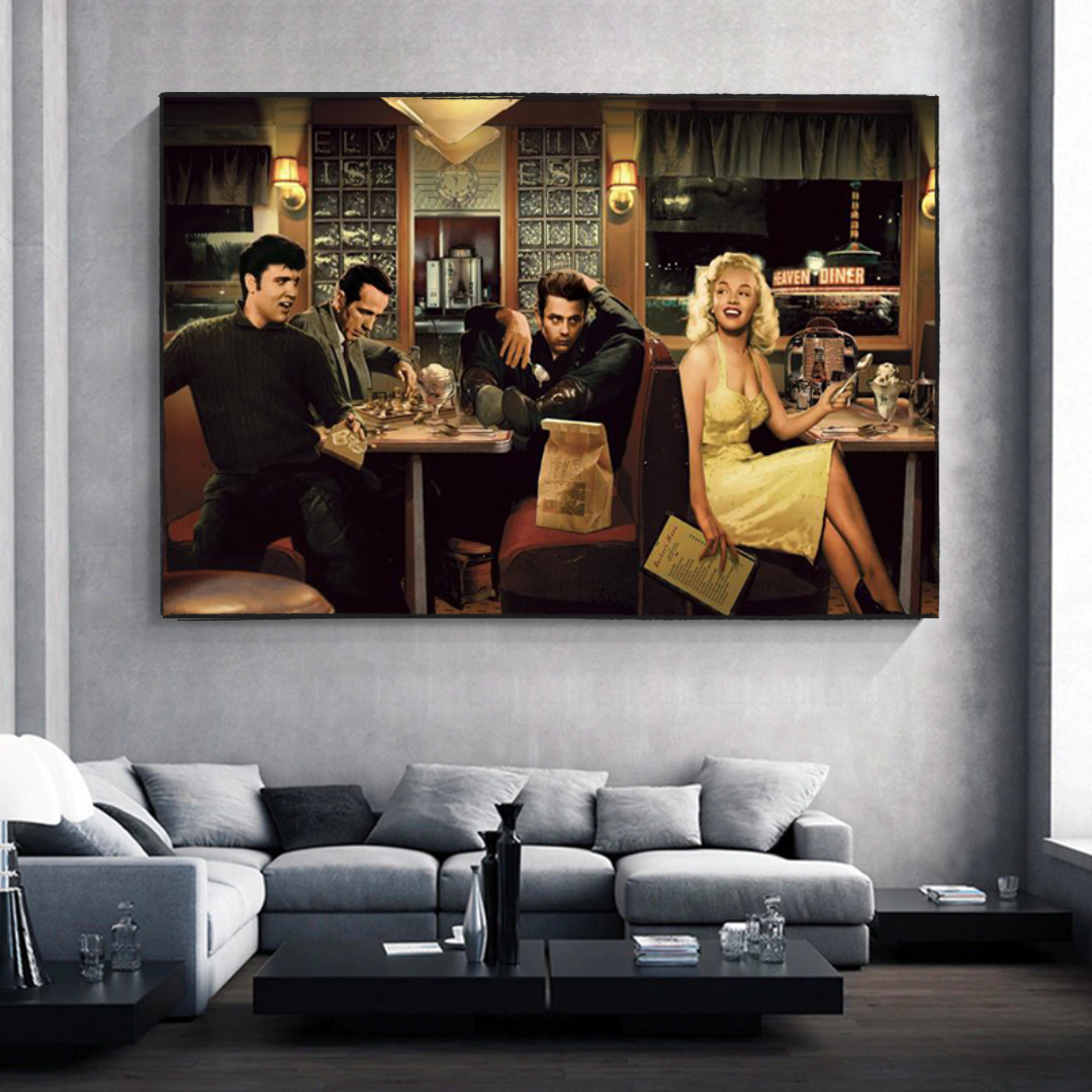 Find Marilyn Poster: James Dean, Elvis at the Diner