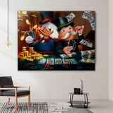 Alec Monopoly et Scrooge McDuck jouant au poker Impression sur toile