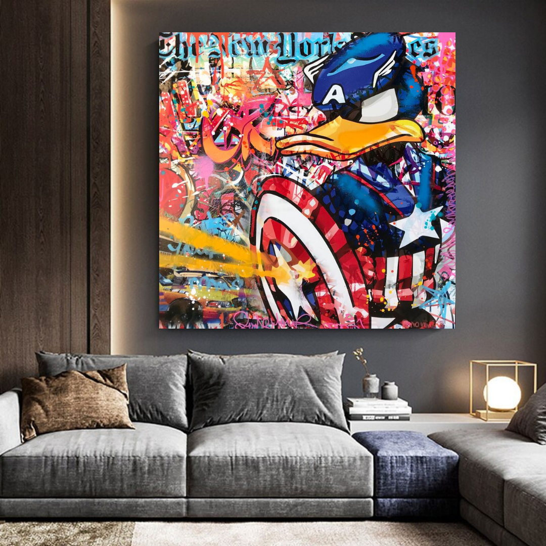 Disney Donald Duck Warrior Captain America Graffiti  Canvas Wall Art