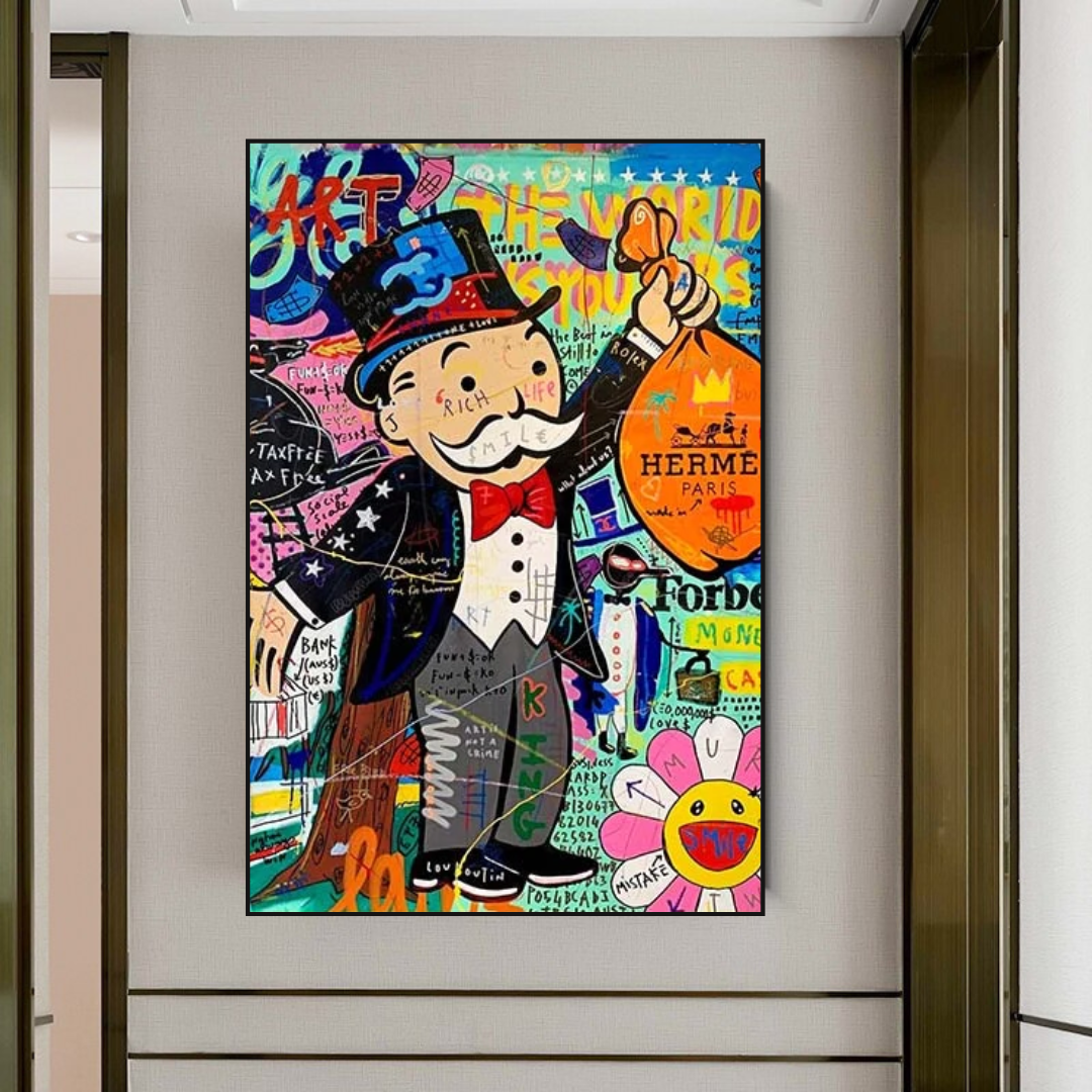 Alec Monopoly The World is Yours Money Bag Canvas Wall Art