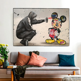 Banksy Mickey Spray Painted Canvas Wall Art - Street Art Print for Home Decor