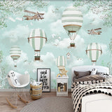 Polar Bears Flying on Air Balloons Nursery Wallpaper