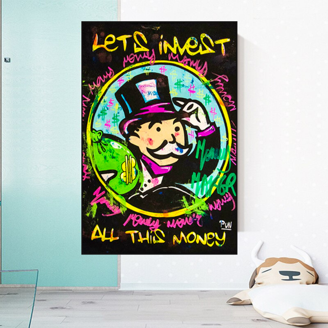 Alec Monopoly Lets Invest All Your money Canvas Art