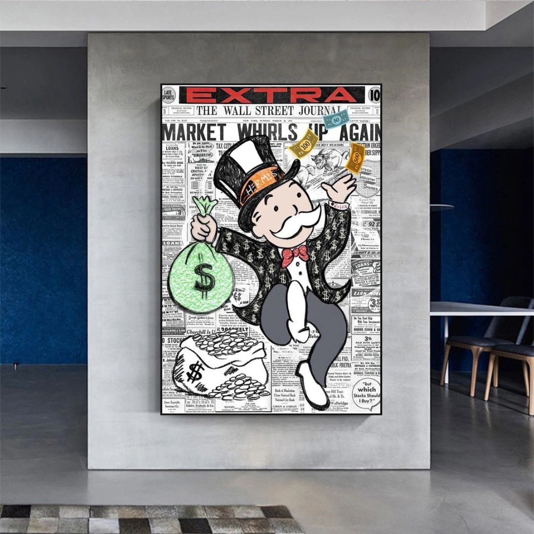Alec Monopoly Money Bag Prints Newspaper Canvas Wall Art