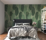 Long Green Leaves Pattern Wallpaper Murals