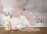Kids Nursery Wallpaper Mural - Animals on Air Balloon