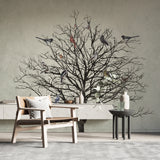 Winter Birds Tree Walllpaper Mural - Enhance Your Space