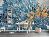 Tapetenwandbilder mit Blumenmalerei in Blau und Gold