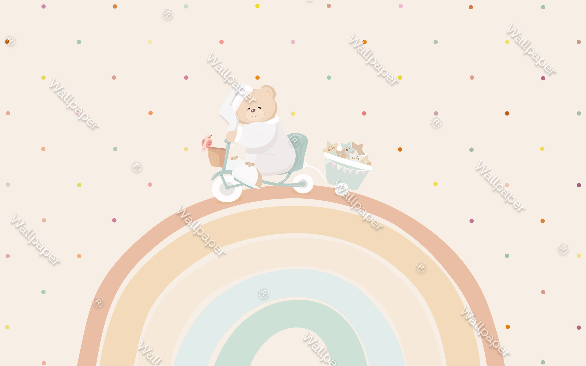 Teddy on Bike: Baby Nursery Wallpaper Mural