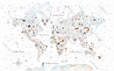 World Map White Theme - Kids Room Wallpaper Mural