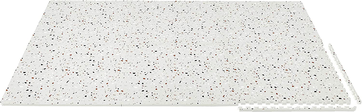 Puzzle-Spielmattenfliesen – weißes Terrazo-Motiv, Stein-Mosiac-Design