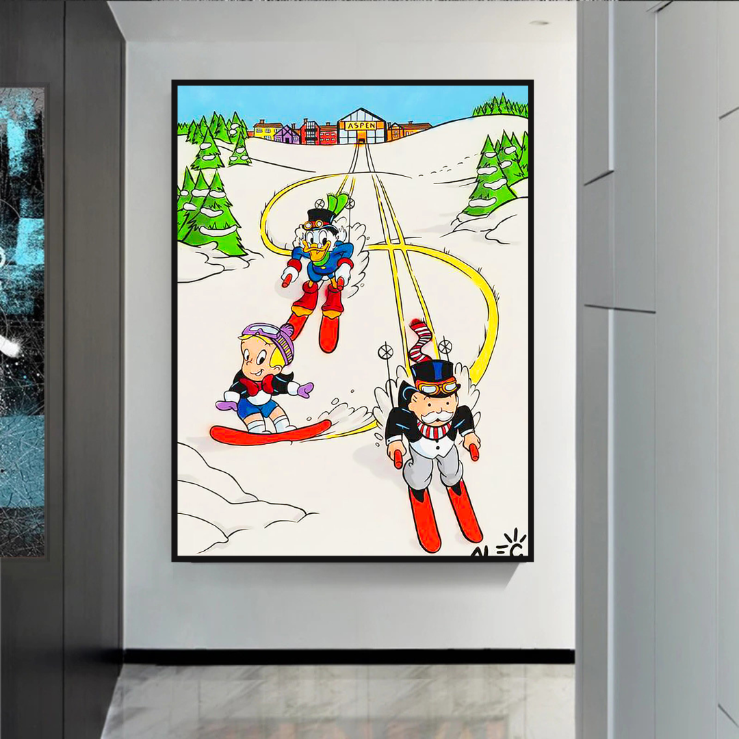 Alec Monopoly Skiing Art: Money Maker Canvas Wall Art